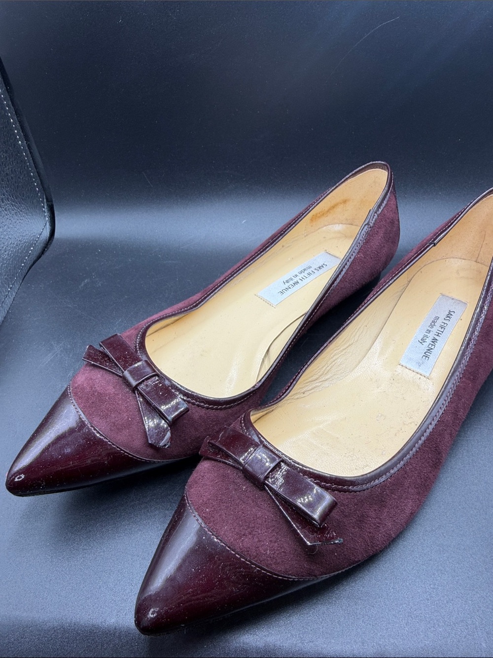 Anne Klein Burgundy Pointed Toe Flats with Bow
